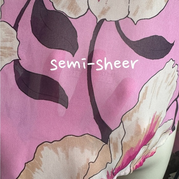 WORTHINGTON pink & fuschia maximalist floral blouse with neck tie women’s medium - Picture 6 of 12